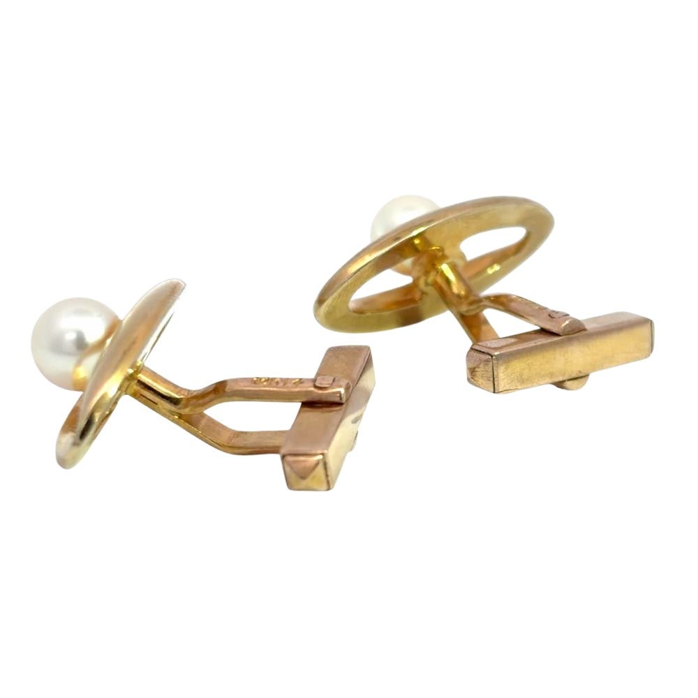 【希少】MIKIMOTO カフス パール リーフ ゴールド 日商岩井 刻印 箱付 ミキモト MIKIMOTO パールカフス 6.5mm カフスボタン カフリンクス