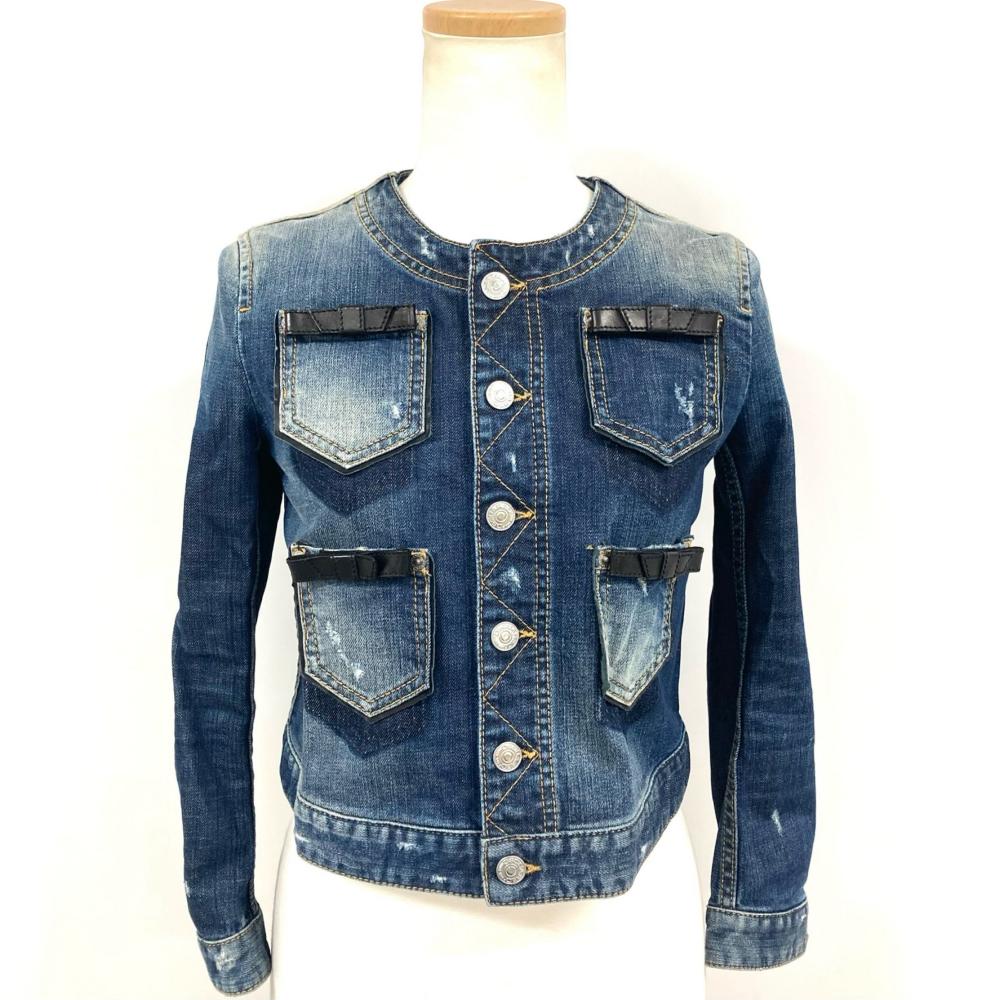 【新品未使用】DSQUARED2 デニムジャケット レディース38 ディースクエアード DSQUARED2 ノーカラー デニムジャケット ブルー 38