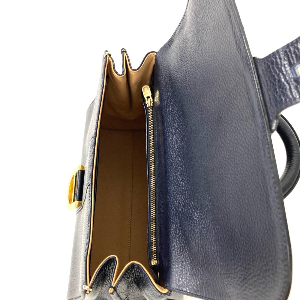 デルヴォー DELVAUX ブリヨンMM ハンドバッグ ネイビー ゴールド金具