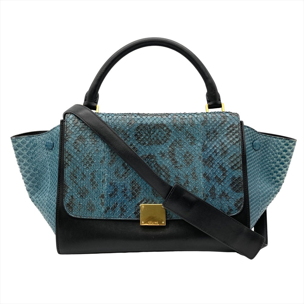 セリーヌ CELINE トラペーズ ショルダーバッグ 2WAY レザー ブルー ゴールド金具 パイソン レディース【中古】 セリーヌ CELINE トラペーズ ショルダーバッグ 2WAY レザー ブルー