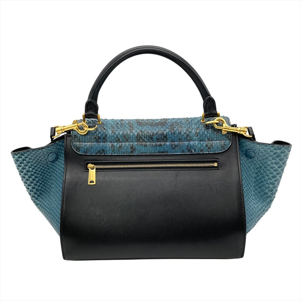 セリーヌ CELINE トラペーズ ショルダーバッグ 2WAY レザー ブルー ゴールド金具 パイソン レディース【中古】 セリーヌ CELINE トラペーズ ショルダーバッグ 2WAY レザー ブルー