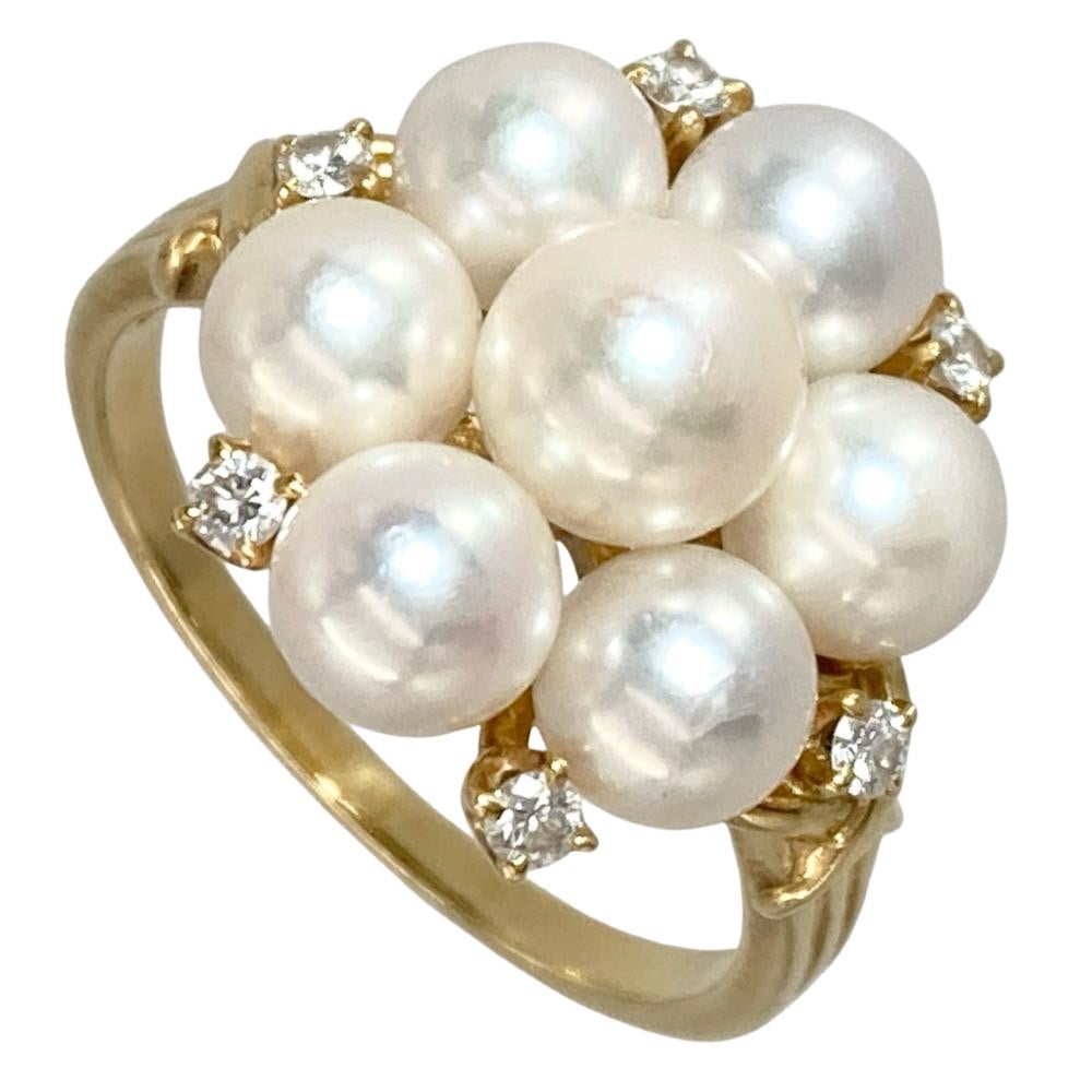 ミキモト MIKIMOTO パール 7P リング 指輪 ダイヤモンド 約12号 K18YG