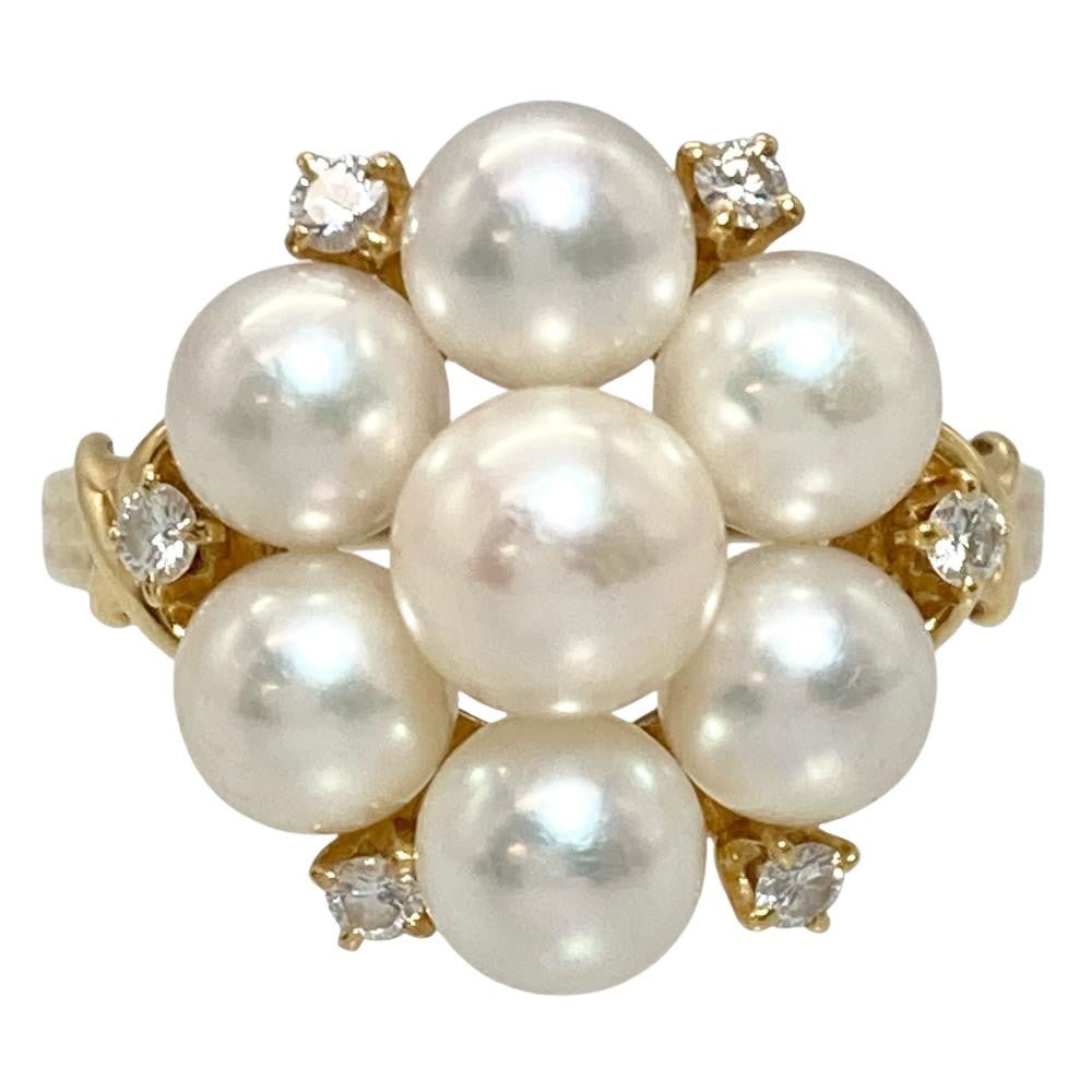 ミキモト MIKIMOTO ベビーパール3.7mm ダイヤ リング 7号 K18YG