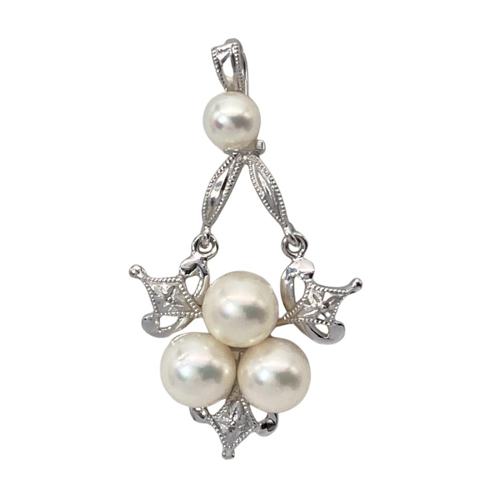 ミキモト MIKIMOTO パール 4P ペンダントトップ K14WG 2.7g 真珠