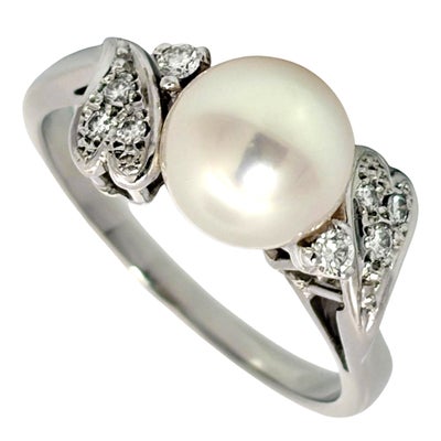 ミキモト MIKIMOTO パール 1P リング 指輪 ダイヤモンド 約15.5号 