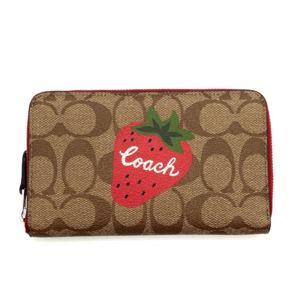 コーチ COACH シグネチャー 長財布 PVC CH529 ベージュ ラウンドファスナー イチゴ ストロベリー レッド【中古】 000000104588-01.jpg?size=m&w=