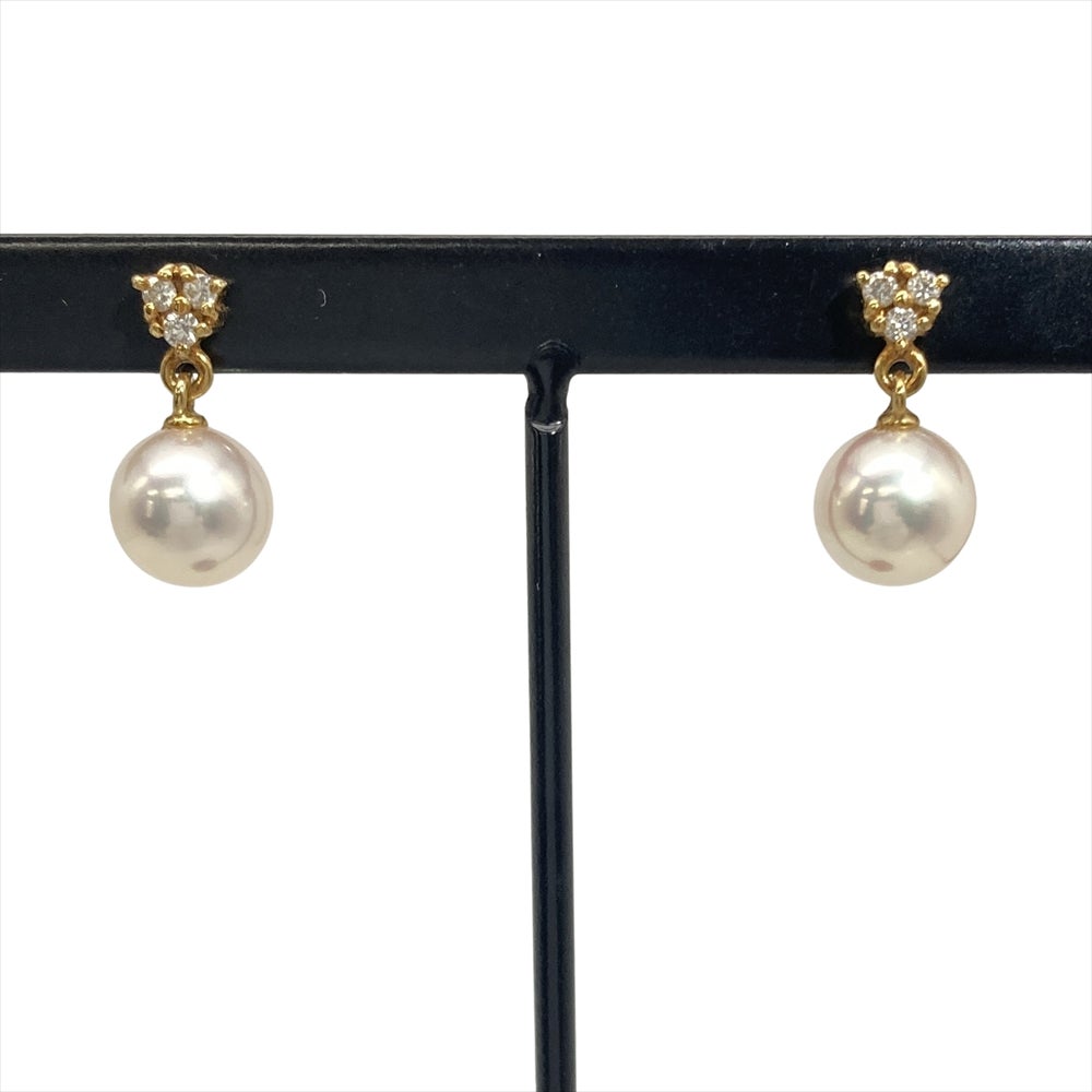 ミキモト MIKIMOTO パール 7mm ピアス ダイヤモンド K18YG 2.3g 真珠
