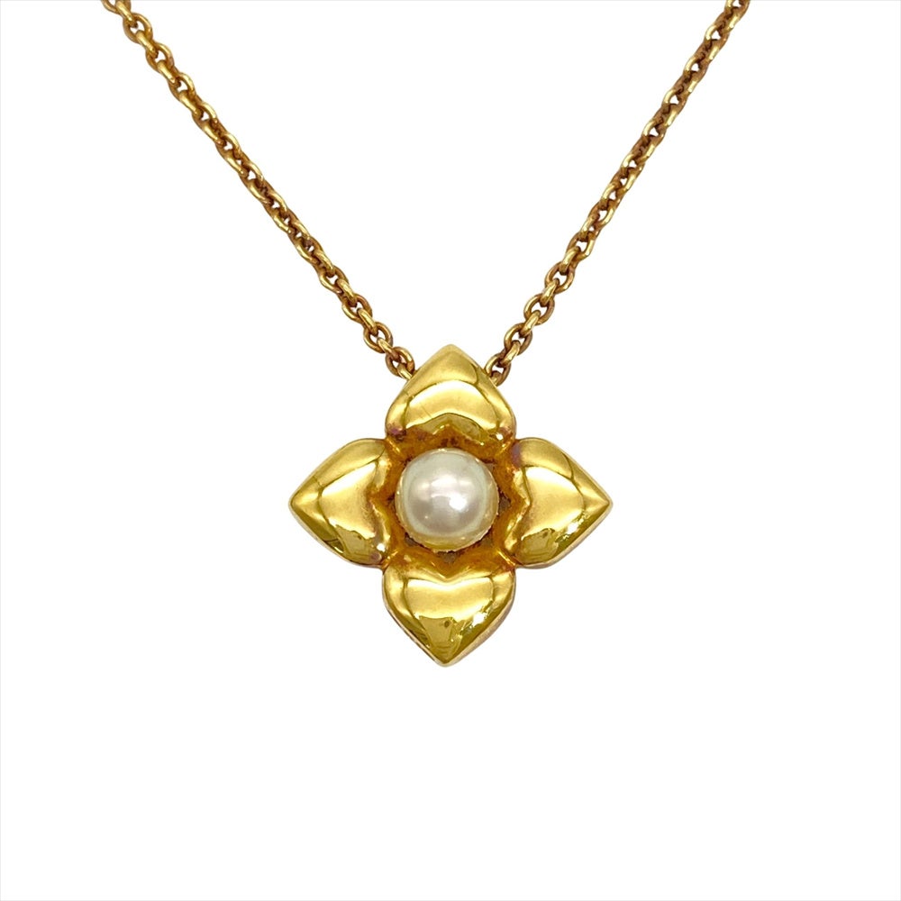 ミキモト　パールフラワーモチーフネックレス ミキモト MIKIMOTO フラワーモチーフ 1P パール ネックレス K18YG 5.4g