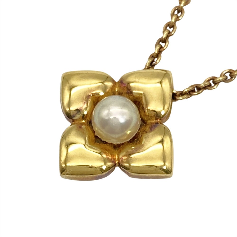 ミキモト MIKIMOTO フラワーモチーフ 1P パール ネックレス K18YG 5.4g