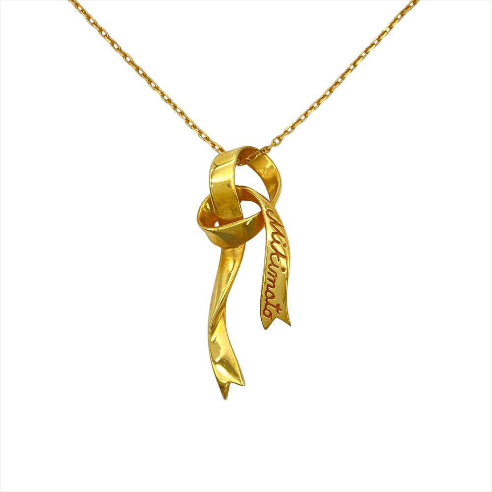 ミキモト MIKIMOTO リボンモチーフ ネックレス K18YG 5.7g イエロー