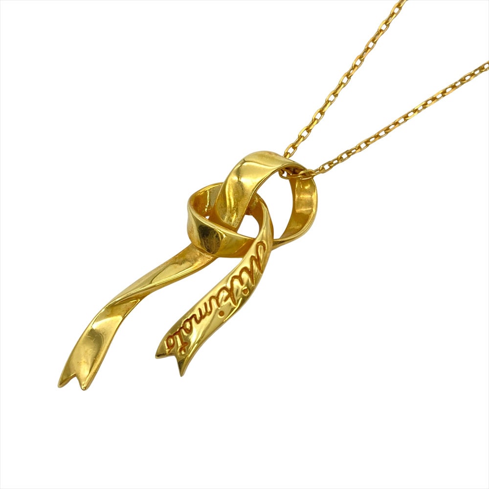 ミキモト MIKIMOTO リボンモチーフ ネックレス K18YG 5.7g イエロー