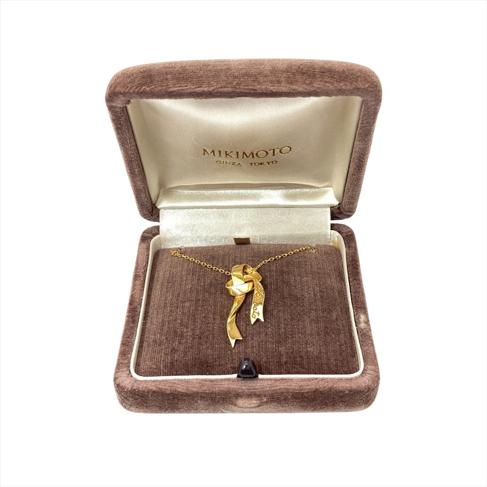 ミキモト MIKIMOTO リボンモチーフ ネックレス K18YG 5.7g イエロー