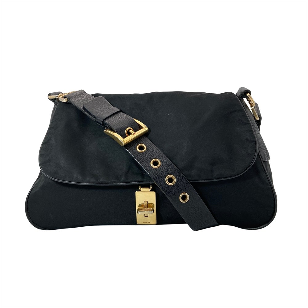 PRADA プラダ ショルダーバッグ ナイロン レザー ブラック ゴールド PRADA プラダ 2WAY ショルダーバッグ ナイロン レザー ブラック
