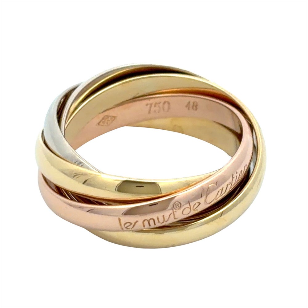 Cartier カルティエ トリニティ リング 48 3連 ゴールドK18 美品 カルティエ Cartier トリニティ 5連 リング 指輪 #48 K18YG 7.5g K18PG