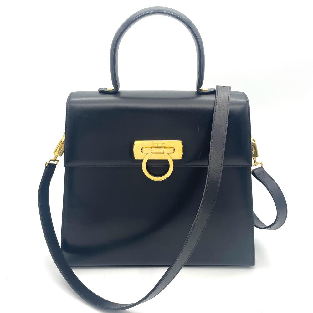 フェラガモ Ferragamo ガンチーニ ハンドバッグ 2WAY レザー ブラック