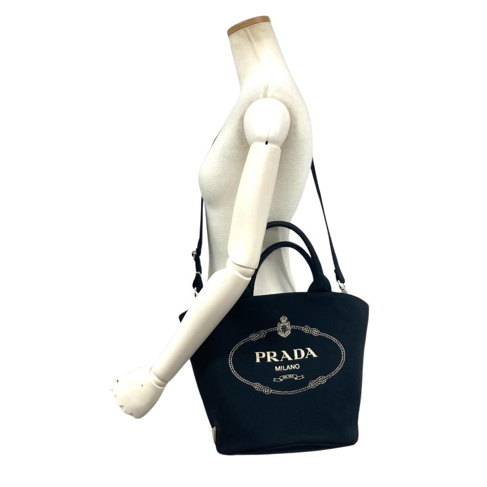 プラダ PRADA カナパ トートバッグ 2WAY キャンバス ブラック シルバー