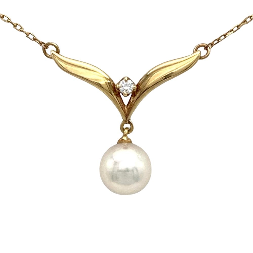 ミキモト MIKIMOTO パール 1P スイング ネックレス ダイヤモンド K18YG