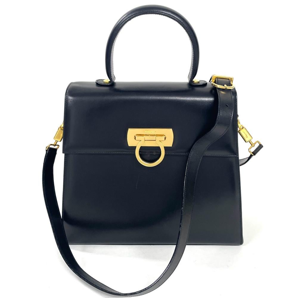 フェラガモ Ferragamo ガンチーニ ハンドバッグ 2WAY レザー ブラック