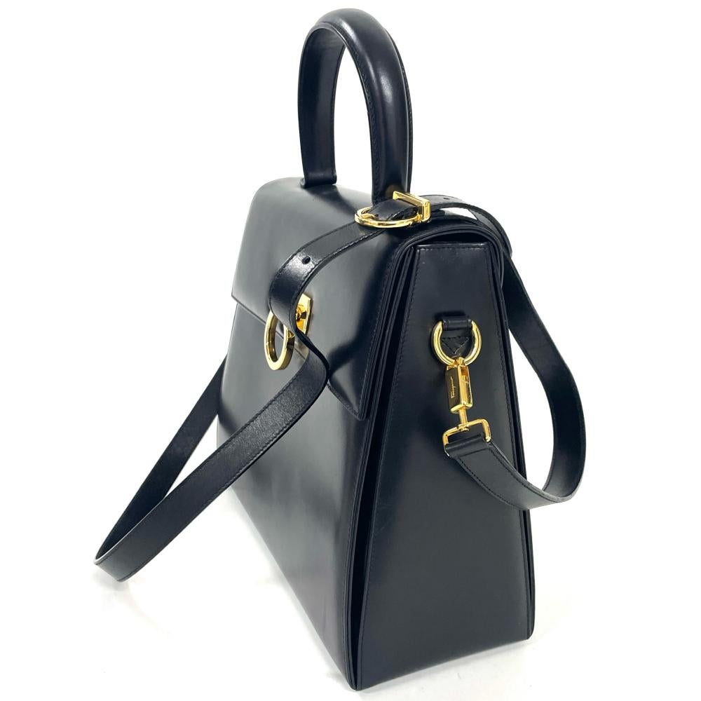 フェラガモ Ferragamo ガンチーニ ハンドバッグ 2WAY レザー ブラック