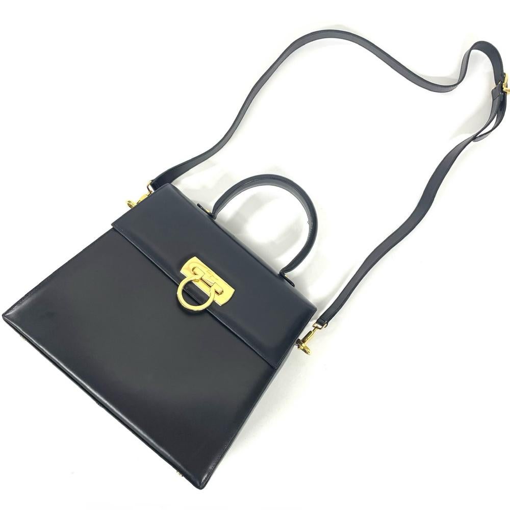 フェラガモ Ferragamo ガンチーニ ハンドバッグ 2WAY レザー ブラック