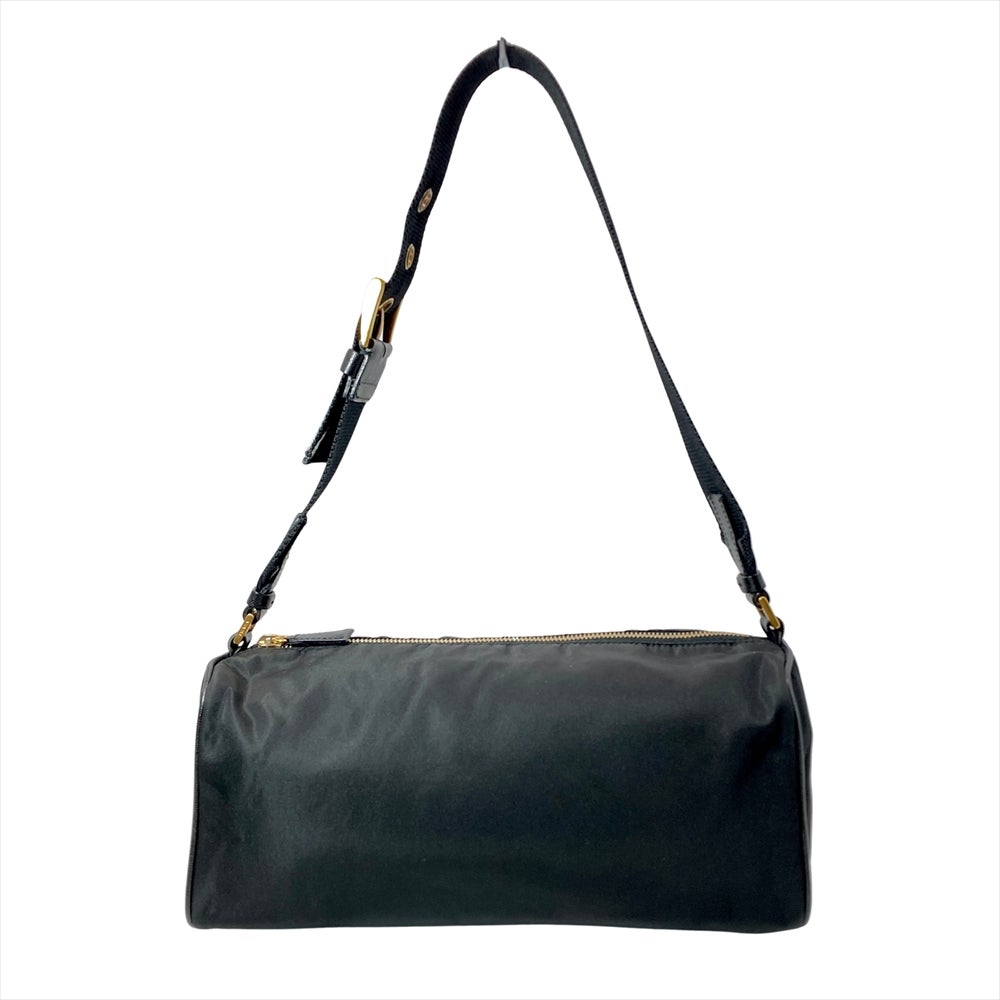 ◎中古◎PRADA ブラック ショルダーバッグ　金ロゴ　ナイロン プラダ PRADA ロゴ ショルダーバッグ ナイロン ブラック ワン
