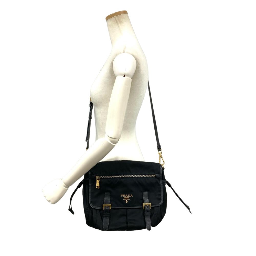 プラダ PRADA ナイロン レザー ショルダーバッグ ナイロン ブラック