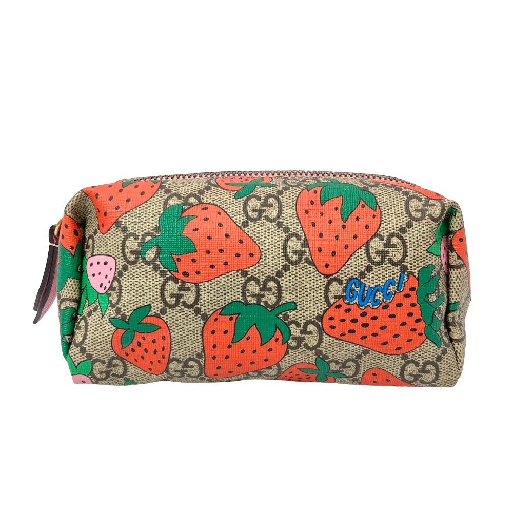 希少 GUCCI イチゴ柄 ポーチ GGスプリーム ストロベリー 化粧ポーチ グッチ GUCCI GGスプリーム ポーチ PVC 576217 ストロベリーモチーフ