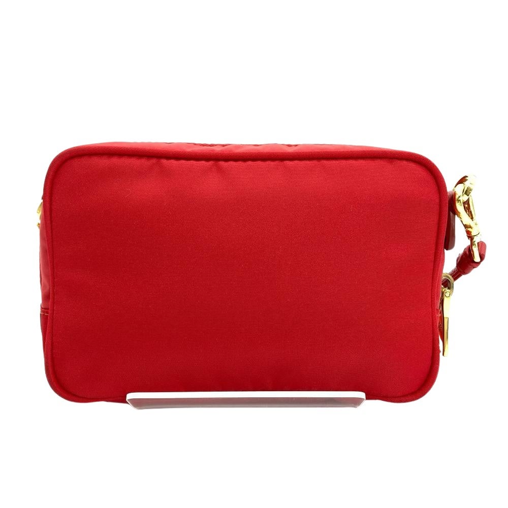 プラダ PRADA リボン ミニ ショルダーバッグ ナイロン レッド ゴールド