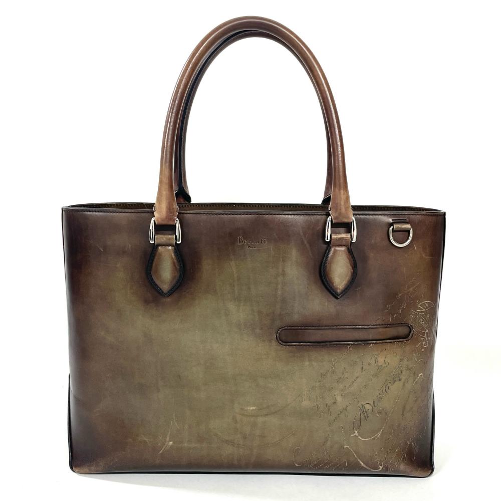 【美品】ベルルッティ カリグラフィ トゥジュール トートバッグ レザー ブラウン ベルルッティ Berluti カリグラフィ トゥジュール トートバッグ