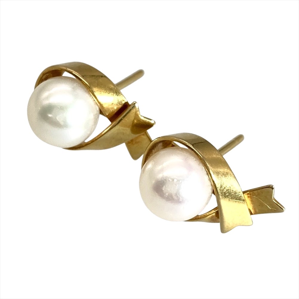 ミキモト MIKIMOTO パール 約6.8mm ピアス 真珠 K18YG 3.0g イエロー