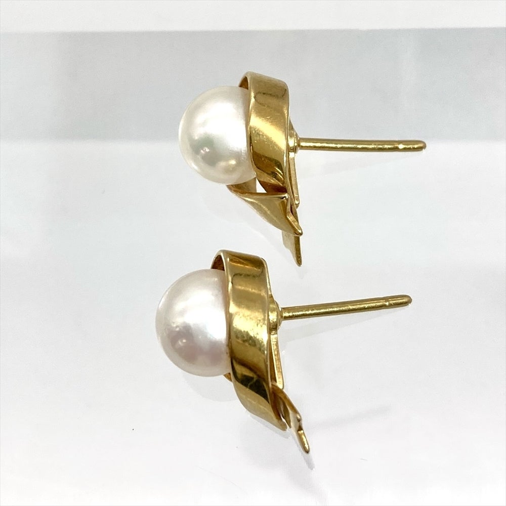ミキモト MIKIMOTO パール 約6.8mm ピアス 真珠 K18YG 3.0g イエロー
