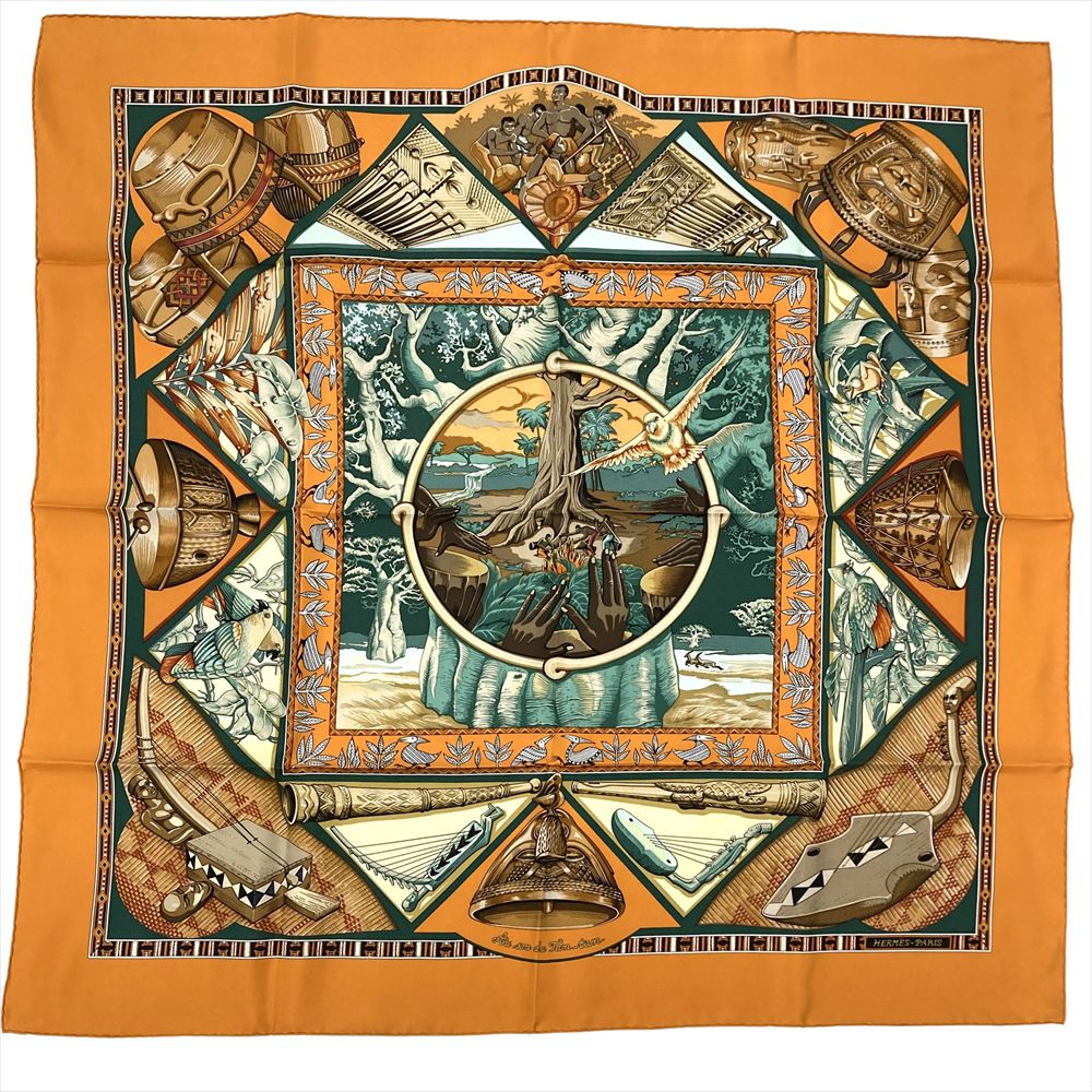 エルメス HERMES カレ90 Au son du Tam-Tam スカーフ シルク