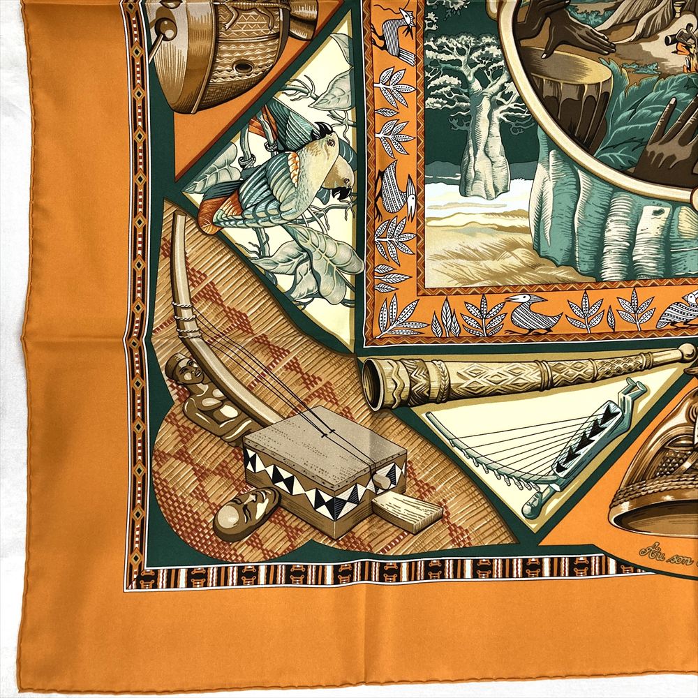 エルメス HERMES カレ90 Au son du Tam-Tam スカーフ シルク
