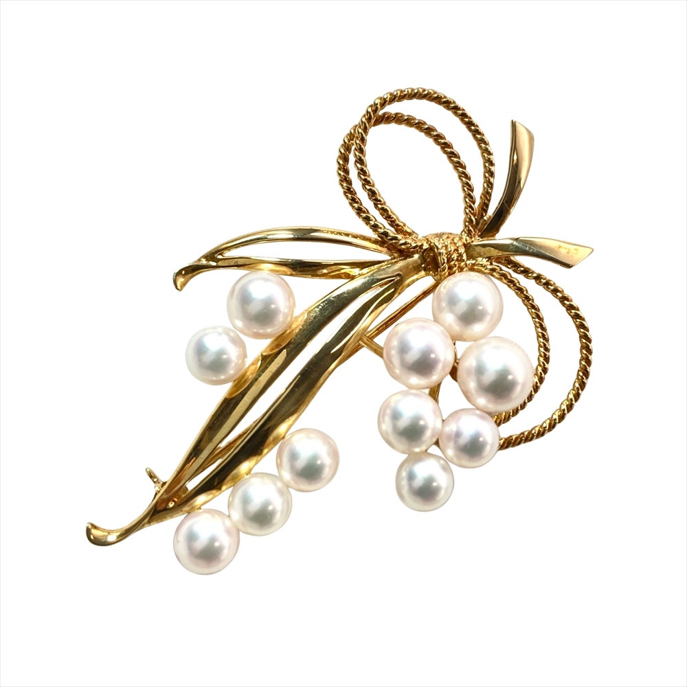 ミキモト MIKIMOTO パール 5P ブローチ K18YG 6.4g 真珠 約5.0mm-5.7mm