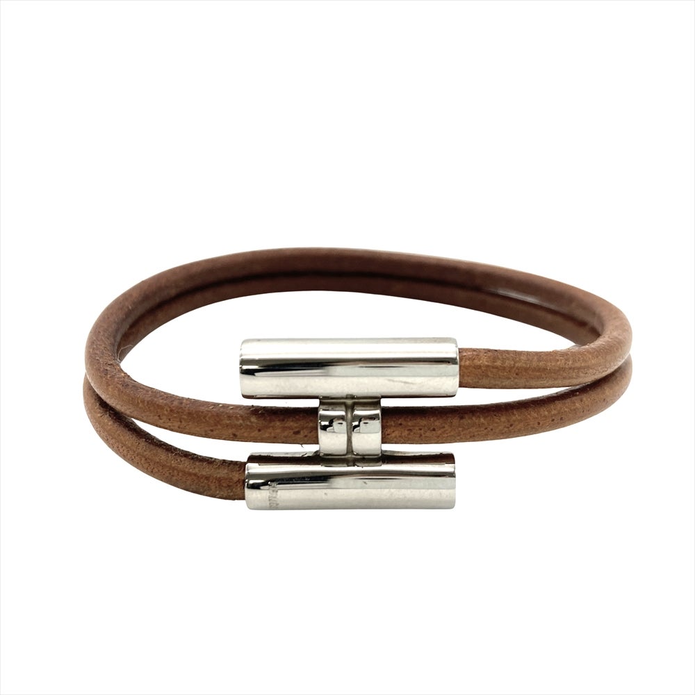 エルメス HERMES ジャンボ ブレスレット レザー ブラウン シルバー金具
