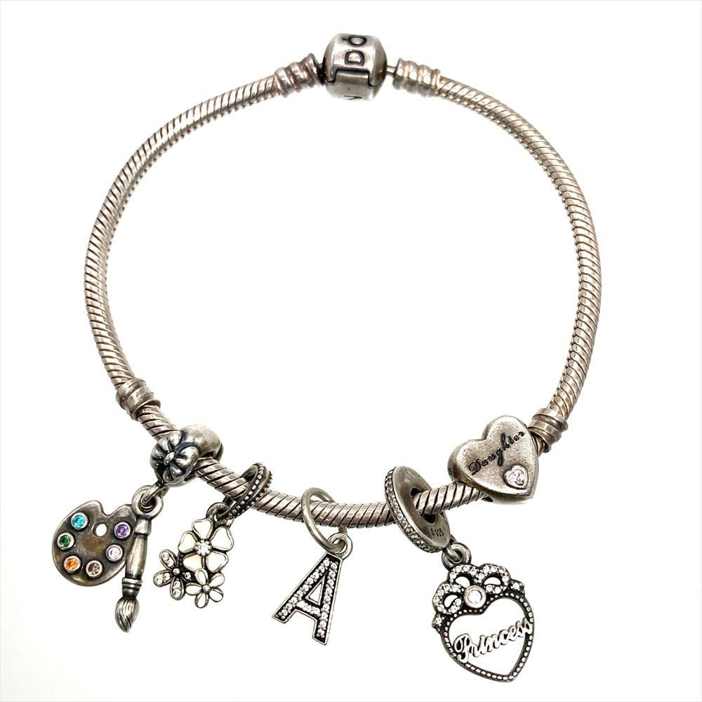 【本物】Pandoraブレスレット　Aのチャームのセット パンドラ PANDORA チャーム ブレスレット SV925 26.6g シルバー金具