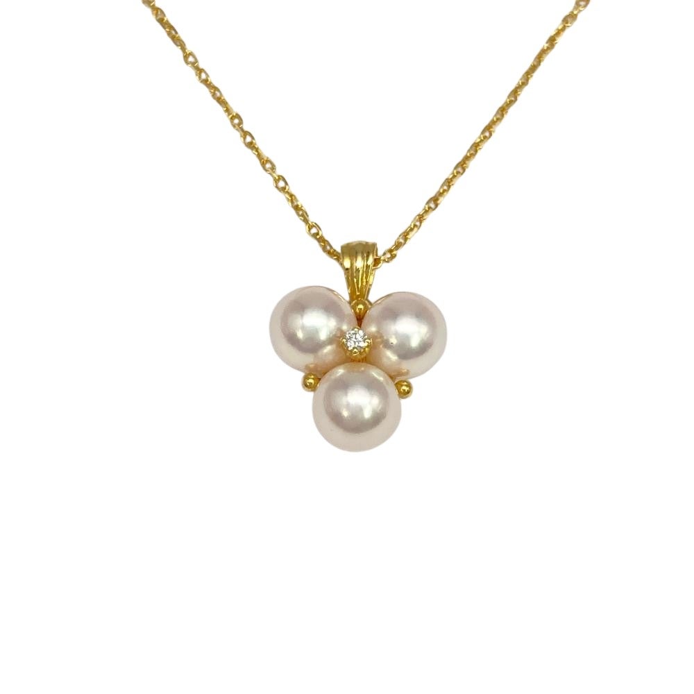 ミキモト MIKIMOTO 3P パール ネックレス ダイヤモンド K18YG 3.9g