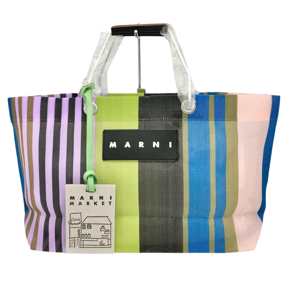 未使用級✨マルニ マーケットフラワーカフェ ストライプ ナイロン トートバッグ マルニ MARNI マーケット フラワー カフェ ストライプ ミニ トート