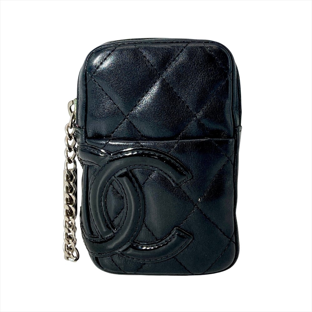 CHANEL シャネル カンボン ケース　ポーチ　レザー ブラック シルバー金具 シャネル CHANEL カンボンライン シガレットケース レザー ブラック