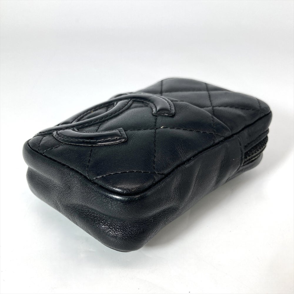 CHANEL シャネル カンボン ケース　ポーチ　レザー ブラック シルバー金具 シャネル CHANEL カンボンライン シガレットケース レザー ブラック