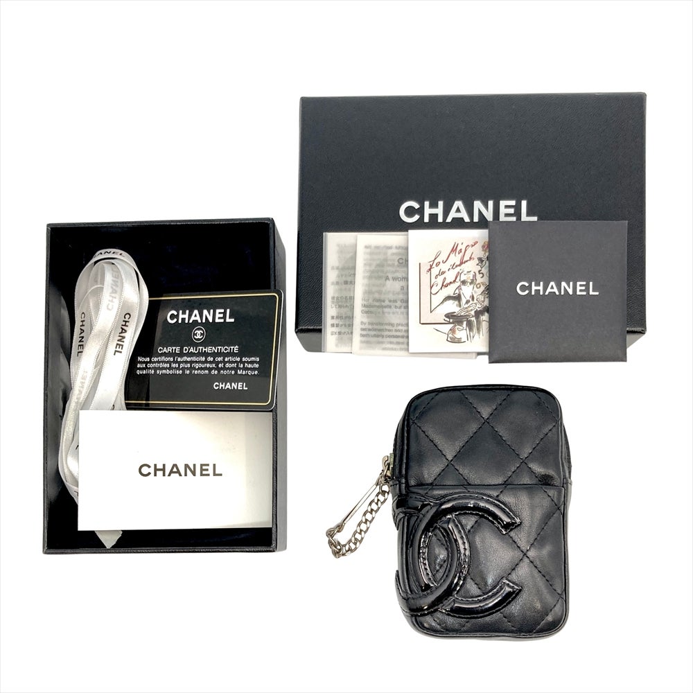 CHANEL シャネル カンボン ケース　ポーチ　レザー ブラック シルバー金具 シャネル CHANEL カンボンライン シガレットケース レザー ブラック