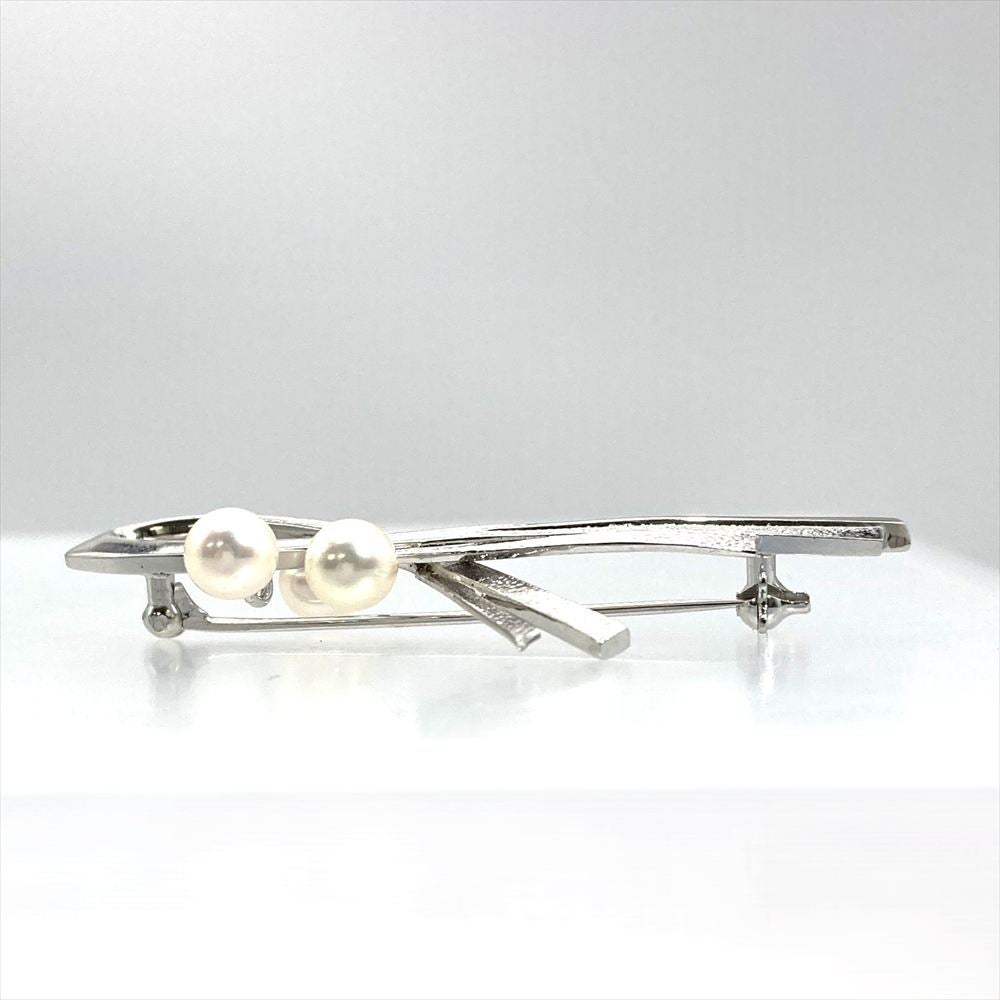 ミキモト MIKIMOTO 3珠 ブローチ シルバー 7.2g 真珠 レディース【中古