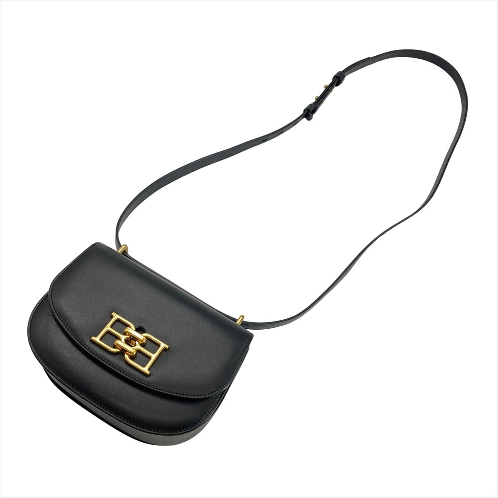 バリー BALLY ロゴ金具 ショルダーバッグ レザー ブラック ゴールド