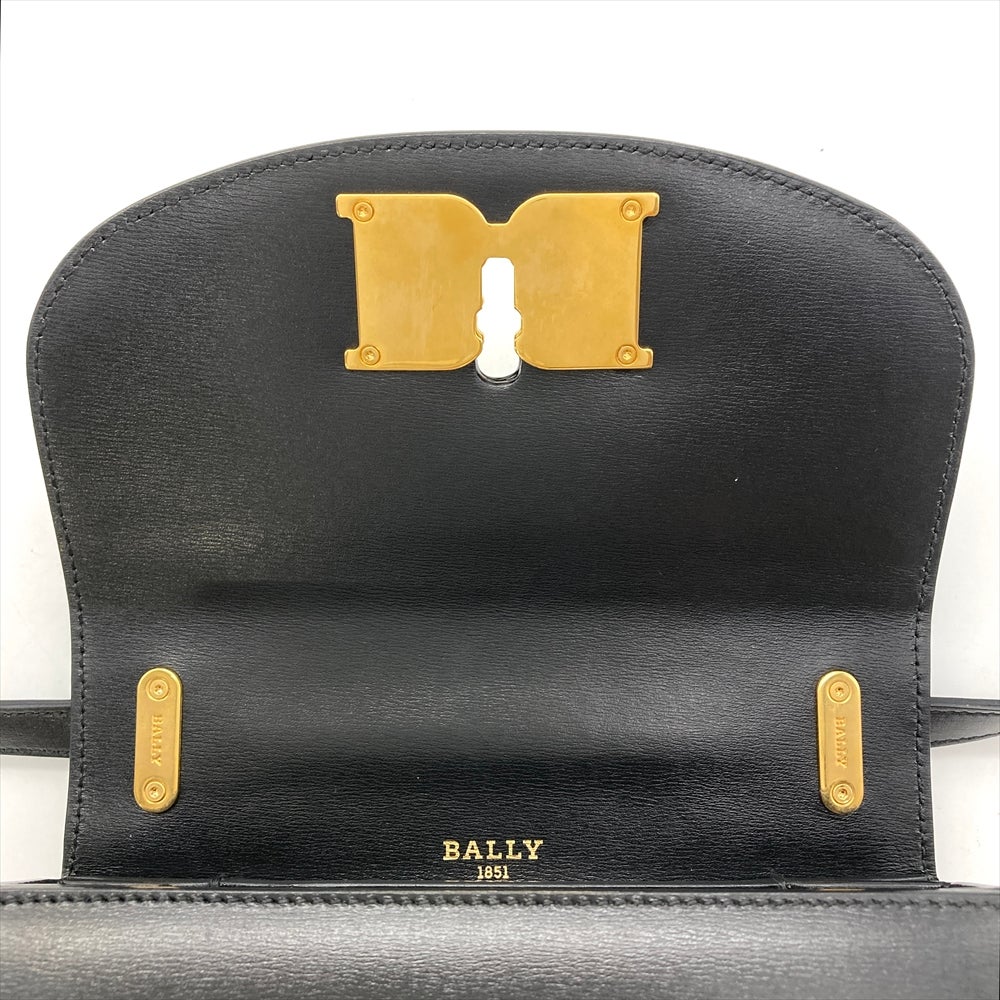 バリー BALLY ロゴ金具 ショルダーバッグ レザー ブラック ゴールド