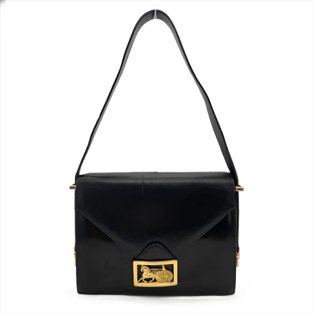 セリーヌ CELINE 馬車金具 ショルダーバッグ レザー ブラック ゴールド