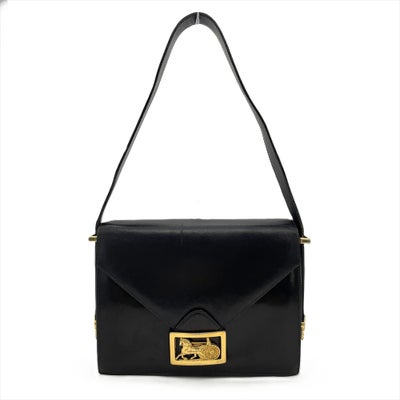 セリーヌ CELINE 馬車金具 ショルダーバッグ レザー ブラック ゴールド 