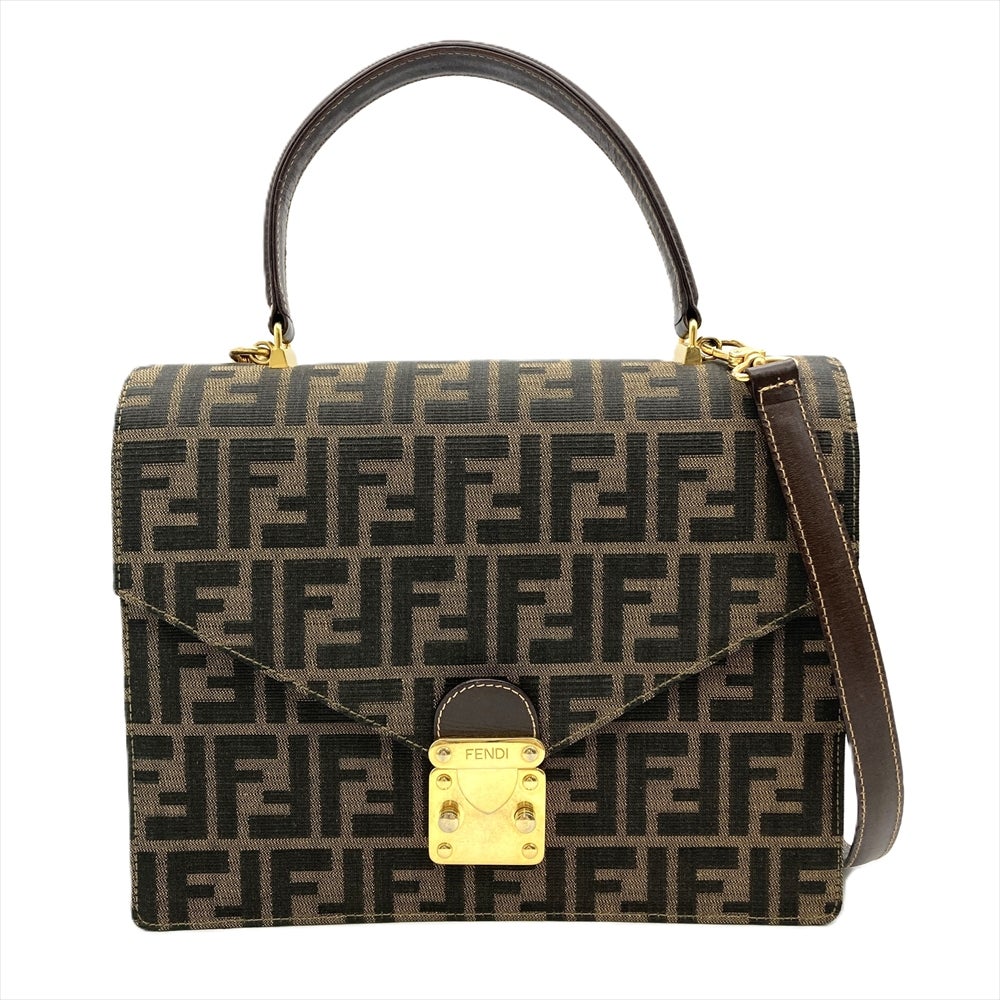 FENDI フェンディ 金チャーム ズッカ柄 ワンショルダー バッグ キャンバス フェンディ FENDI ズッカ ショルダーバッグ キャンバス ブラウン
