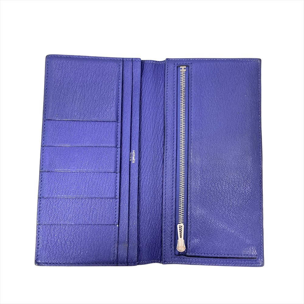 エルメス HERMES ベアンスフレ 長財布 シェーブル C刻印 ブルー【中古