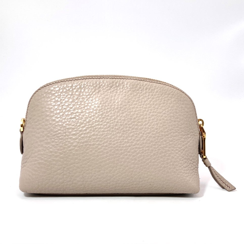 PRADA ポーチ ブラウン レザー ゴールド金具 プラダ PRADA ポーチ レザー グレー ゴールド金具【中古】 | ゴールド