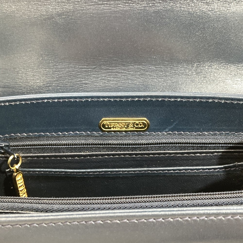 ティファニー Tiffany&Co. ハンドバッグ レザー ネイビー ゴールド金具